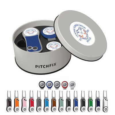 Pitchfix Hybrid Golf Divot Repair Tool in Deluxe Gift Tin w/ Hat Clip